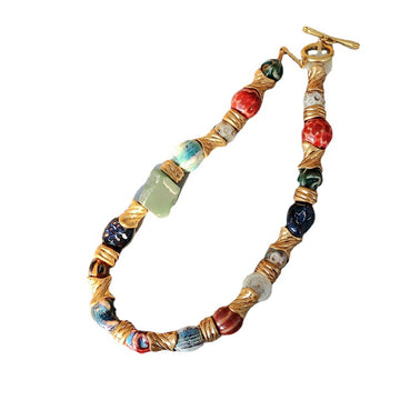 The beauty jewelry factory provides wholesale vintage atlas heavy natural stone ceramics Patchwork necklace